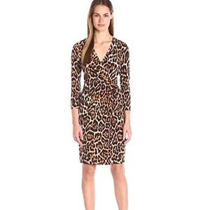 Anne Klein leopard print faux wrap dress. Sz12